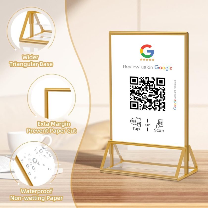 Google Review Stand with Double Sided Frame with Gold Border - Image 2