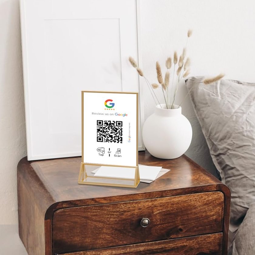 Google Review Stand with Double Sided Frame with Gold Border - Image 7